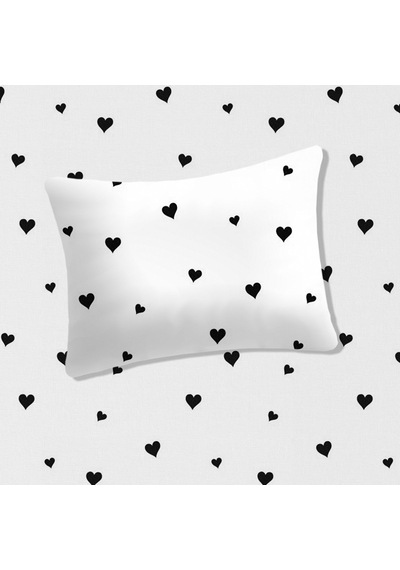 %100 Pamuklu Bebek Lastikli Çarşaf 70x130+20 Bebek Yastık Kılıfı 35x45 Siyah Kalpli