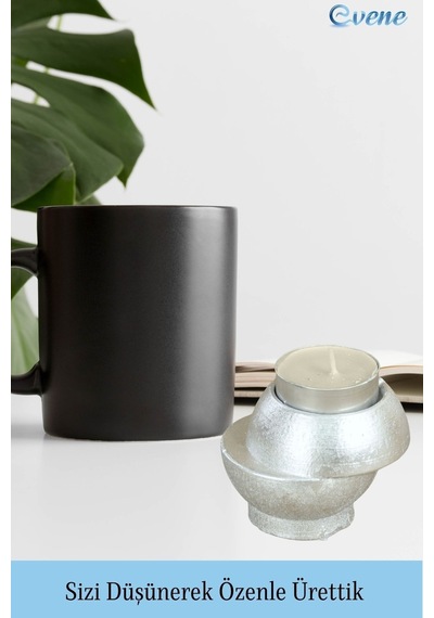Mumluk Şamdan Tealight Ve İnce Mum Uyumlu Kesik Model - Gümüş