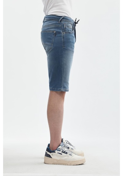 Banny Jeans Erkek Likralı Bağcıklı Jean Şort Mavi