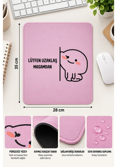 Masamdan Uzaklaş Tasarımlı Mousepad 28x35 Cm Kaymaz Tabanlı Dikişli Kenar Ofis Ve Masaüstü