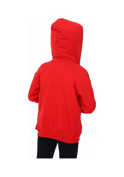 Toontoy Kız Çocuk Kapüşonlu Fermuarlı Cepli Düşük Omuz Nakış Baskılı Örme Hırka - 2 İplik Kırmızı