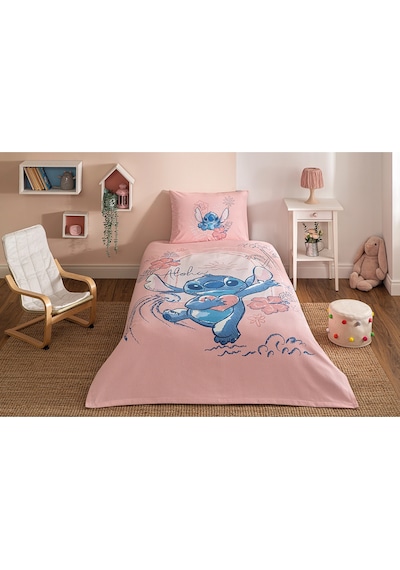 Özdilek Stitch Aloha Tek Kişilik Disney Lisanslı Lastikli Çarşaf Çocuk Pike Takımı Pembe