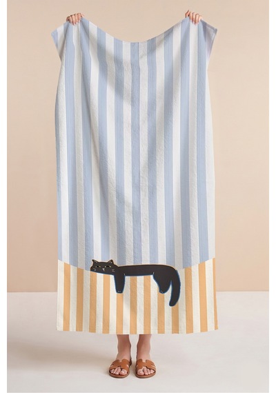 Kedi Ve Çizgiler Plaj Havlusu - Marine Pastel Mavi Bej Havuz Deniz Banyo Hızlı Kuruyan Sahil Örtüsü Dalgın Porselen Kedi Ve Çizgiler Plaj Havlusu - Marine Pastel Mavi Bej Havuz Deniz Banyo Hızlı Kuruyan Sahil Örtüsü Dalgın Porselen