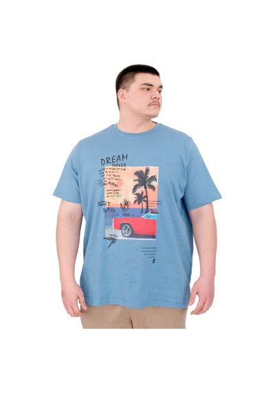 Mode Xl Büyük Beden Erkek Baskılı T-shirt Palm Dream U25026 Mavi Mavi