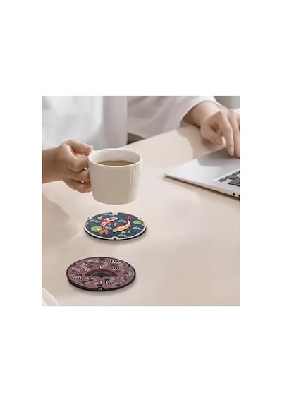 Japon Sanatı Temalı 6 Lı Bardak Altlığı Mdf 10 Cm Brd-041 124-Pembe