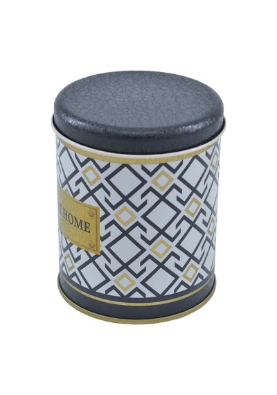 Turkish White Black Desenli Yuvarlak Metal Kutu, 9 Cm X 11 Cm, 0.6 Lt