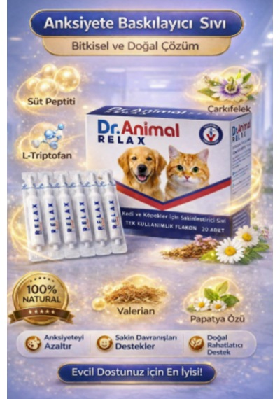 Dr. Animal Relax Kedi Köpek Stres Giderici Korku Ve Anksiyete Karşıtı 20 Pipet