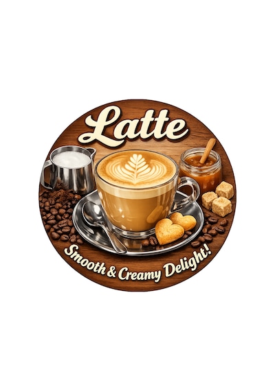 Mayeka Cafe Restoran İçin Latte Kahve Duvar Kapı Tablo Süsü Ahşap Askılı Pano Tabela No 8