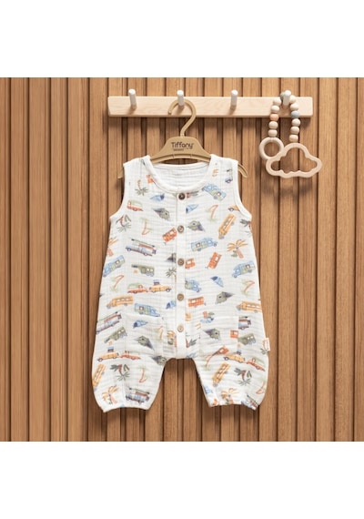 Tiffany Baby & Kids Tiffany Baby Müslin Caravan Theme Kısa Atlet Tulum 61023 Ekru