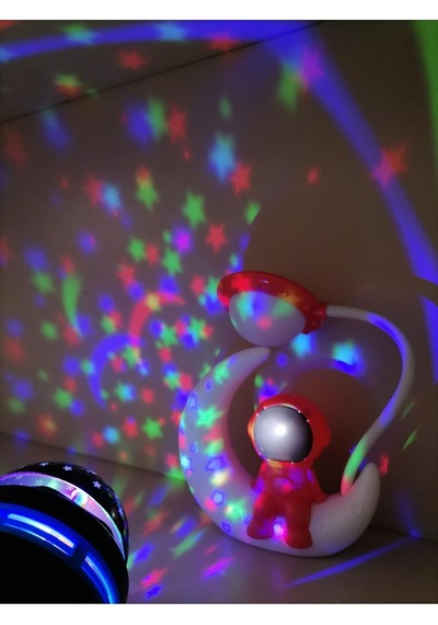 Işık Kasabası 2 Yıldız Yansımalı Rgb Projeksiyon Sihirli Küre Ve Astronot Hem Masa Hem Gece Lambası Siyah 20 X 10