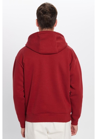 Tudors Unisex Oversize Geniş Kesim Pamuklu Yumuşak Dokulu İçi Polarlı Basic Bordo Kapüşonlu Sweatshirt-31468 Bordo