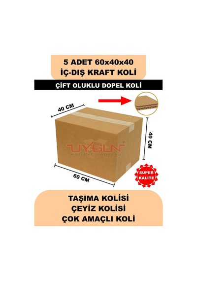 5 Adet 60x40x40 Ev Taşıma Kolisi, Çeyiz Kolisi, Boş Koli, Çift Oluklu Ksssk Dopel