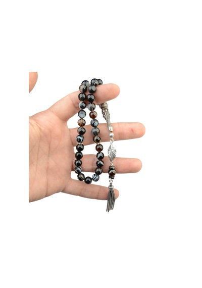 Gümüş İmame Gümüş Püskül Küre Kesim 8x8 Mm Doğal Yemen Akik Taşı Tesbih