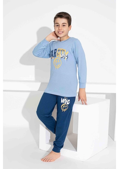 Tarık Erkek Çocuk Desenli Uzun Kollu Pijama Takımı-958 Mavi