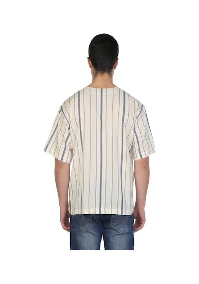 Kısa Kol Şile Bezi Bisiklet Yaka Erkek Tshirt Ekru Gri Çizgili 30