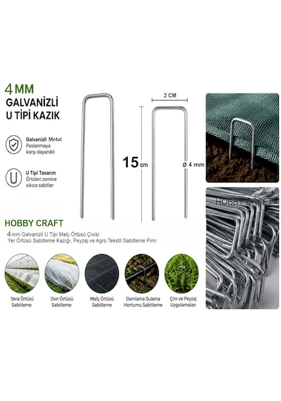 50 Adet Sera Taban Örtüsü Çivisi Ve Malç Örtüsü Kazığı 15 Cm Uzunluk 4 Mm Kalınlık - Galvanizli Yer Örtüsü Ve Çim Pimi Agro Tekstil Ve Bahçe Sabitleme Çivisi