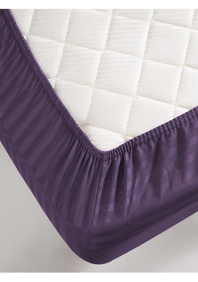 Çarşaf Stripe Saten Düz Lastikli Geniş Ölçü Mor