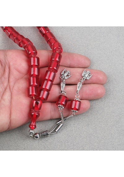 Ateş Kehribar Alpaka Püsküllü Kapsül Kesim 11x11mm Tesbih - Şeffaf Kırmızı