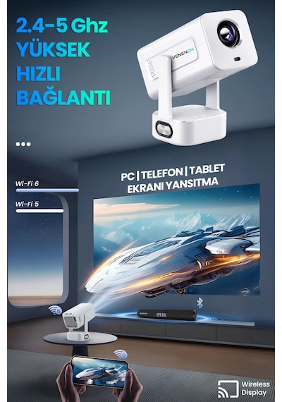 Profesyonel Akıllı Sinema Projeksiyon Cihazı Projektör Ekran Yansıtma Wifi Bluetooth 5.4 Sinema 602