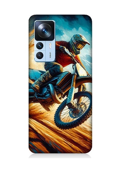 Xiaomi Mi 12t Uyumlu Alevler Arasında Motosiklet Sıçrayışı Desenli Silikon Kılıf Çok Renkli