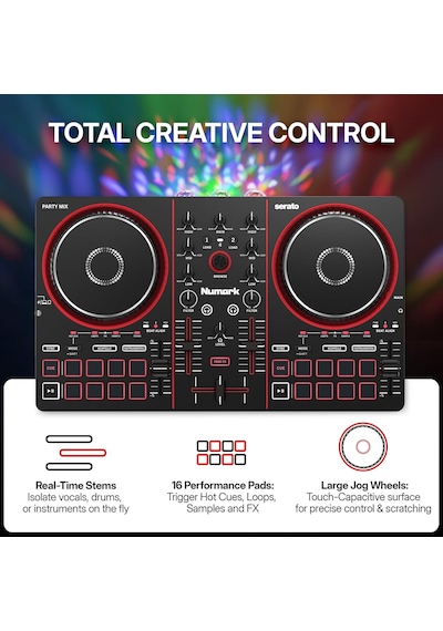 Tr Party Mix Iıı Dahili Işıklı Bluetooth Dj Controller 2 Deck, 16 Pad, Stems Kontrolü, Beat Assist, Smart Fader,