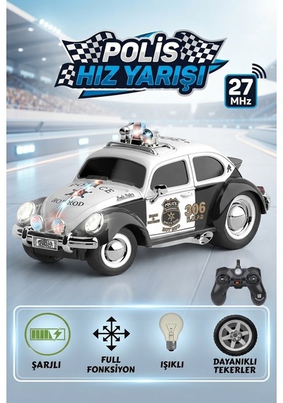 Uzaktan Kumandalı Sesli Işıklı 24 GHz USB Şarjlı 1:16 Ölçekli Oyuncak VosVos Drift Polis Aracı