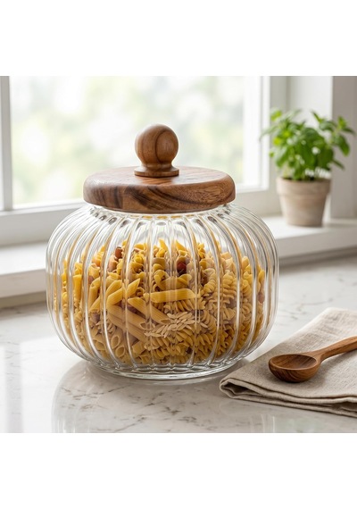 Akasya Ahşap Kapaklı Borosilikat Cam Kavanoz - Vakumlu Contalı Hava Sızdırmaz Erzak Saklama Kabı 950 Ml, 1200 Ml, 1500 Ml Boy Seçenekli 1500ml Çok Renkli