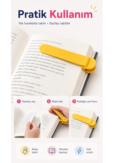 Otomatik Akıllı Kitap Ayracı 3'lü Set Silikon Kitap Ayracı Okuma Klipsi