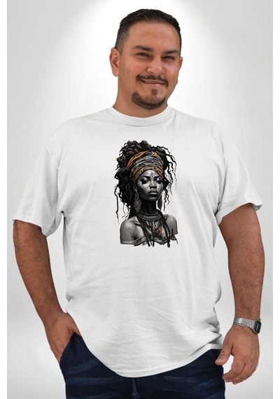 Angemiel Afrikalı Kadın Erkek Ünisex Sanat Beyazi Beyaz Büyük Beden Kadın Erkek Ünisex Basic Ön Baskılı Tişört Beyaz