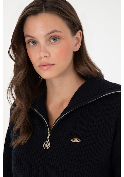 U.S. Polo Assn. Kadın Lacivert V Yaka Fermuarlı Kazak 50297086-VR033