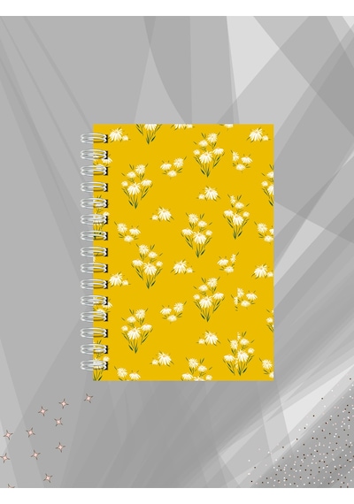 Sarı Papatya Desenli Çizgisiz Defter 60 Yaprak Tel Spiralli Çok Renkli