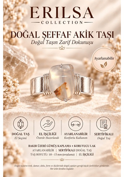 Sertifikalı Doğal Şeffaf Akik Taşı Ayarlanabilir El İşçiliği Gümü Çok renkli