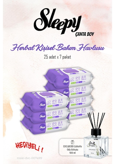 Sleepy Herbal Bakım Havlusu Natural 25'li 7 Paket ve Rosıe Koku Tekli