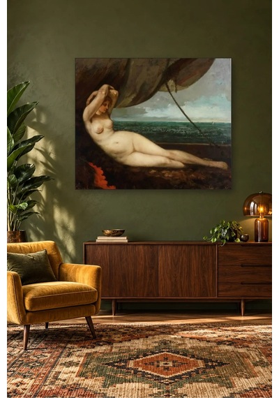Fida Courbet Deniz Kıyısında Uzanan Kadın Canvas Tablo Çok Renkli