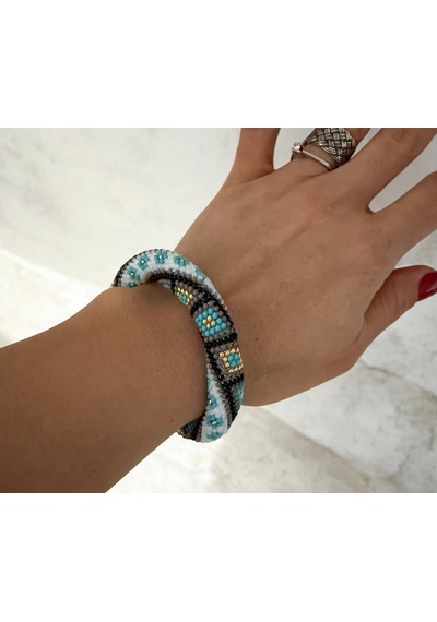 Chichibeads Bohem Rüzgarı El Yapımı Boncuk Kolye Beyaz - Mavi