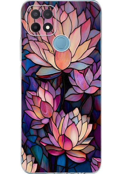 Printify Oppo A15s İle Uyumlu Vitray Sessiz Lotus Tasarımlı Şeffaf Silikon Kılıf Şeffaf