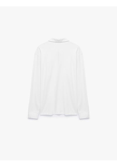 Koton Pamuklu Uzun Kollu Yarım Fermuarlı Polo Yaka Sweatshirt Beyaz 7wam70105mk