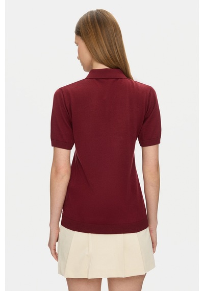Ucla Ashera Bordo Polo Yaka Half Zip Triko Nakışlı %100 Pamuk Standard Fit Kadın Tshirt