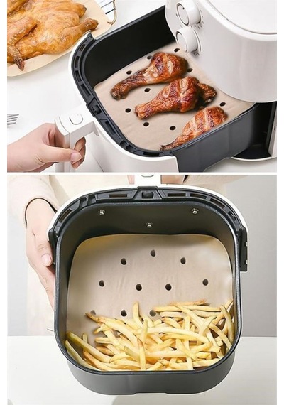 50 Adet Air Fryer Pişirme Kağıdı Tek Kullanımlık Hava Fritöz Yapışmaz Yağlı Kağıt Delikli Model Kahverengi
