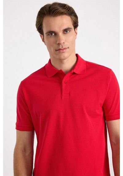 Süvari Gül Kurusu Slim Düz Nakışlı Pike Düğmeli Polo Yaka Tişört Ts1014000474-k03 Gülkurusu