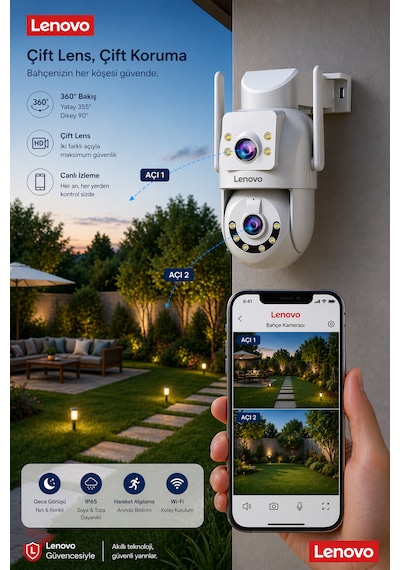 2 Kameralı Wifi Ultra Renkli Gece Görüşlü Hareket Takipli Güvenlik Kamerası