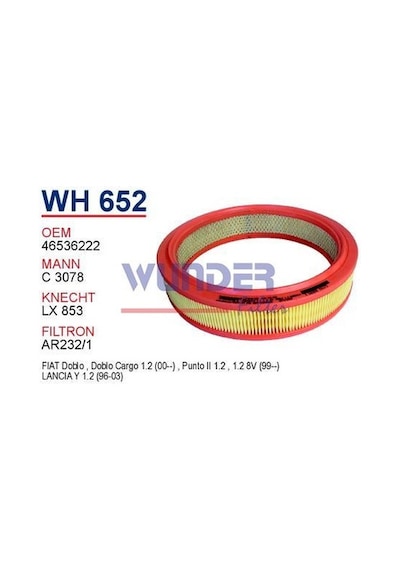 WUNDER WH652 HAVA FİLTRESİ - FiAT PUNTO II 1.2 99- DOBLO 1.2 BENZ