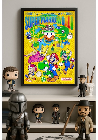 Super Mario Siyah Ahşap Çerçeveli Poster, Dekoratif Oyun Duvar Tablosu