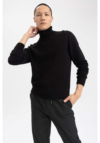 DeFacto Siyah Slim Fit Dar Kesim Balıkçı Yaka Basic Düz Triko Kazak R1124AZ23WNBK27