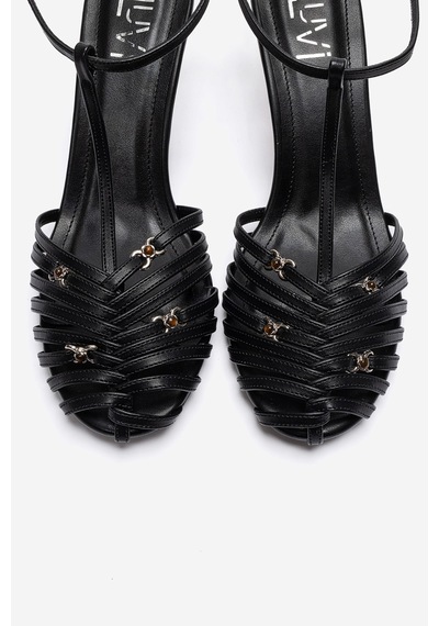 Luvishoes Ovıer Siyah Cilt Aksesuarlı Kadın Topuklu Ayakkabı