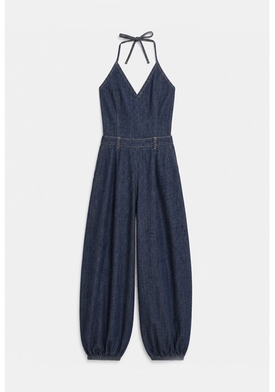 Kadın 7w6-50 Boyundan Askılı %100 Koton Denim Tulum Lacivert