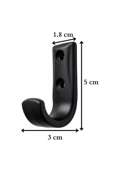 Metal Duvar Askısı, J Tipi, 5x3x1.8 Cm, Montaj Vidaları Dahil, 5 Adet, Renk Seçenekleri Siyah Diğer
