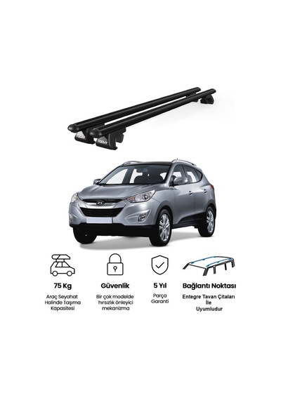 Venüs Hyundai Ix35 2010-2015 Uyumlu Siyah Ara Atkı Port Bagaj Tavan Barı