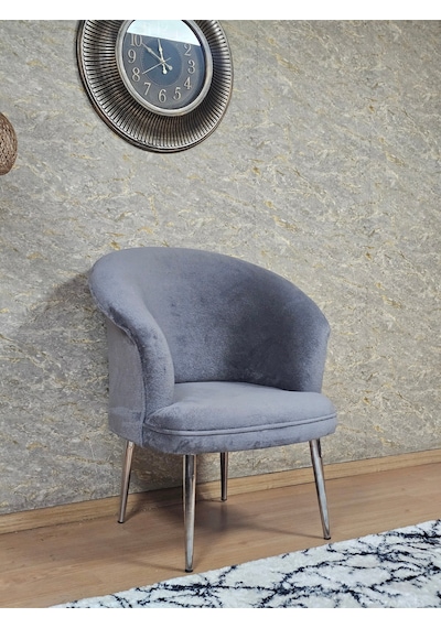 Zafir Tekli Teddy Krom Kaplama Sivriltme Ayak Çay Seti Koltuk Tekli Berjer , Balkon, Salon, Ofis Gri