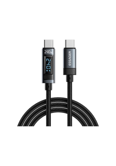Essager 2 Metre 240w Dijital Ekranlı Type-c To Type-c Mega Hızlı Data Şarj Kablosu, Ultra Sağlam Halat Kablo Kopmaz